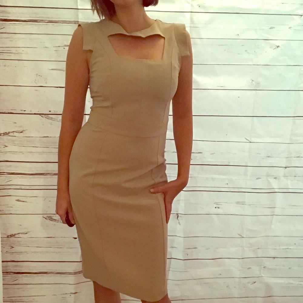 Tan or cream colored dress, knee length